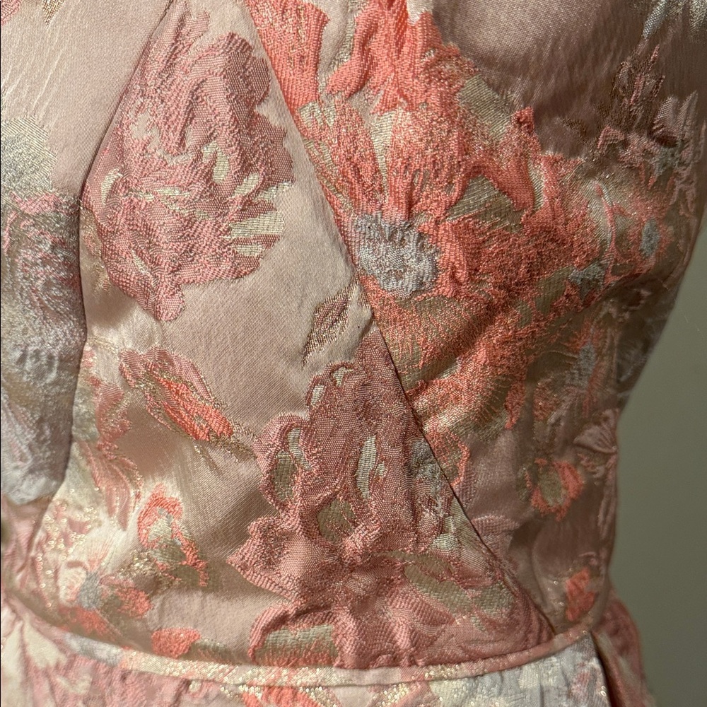 Adrianna Papell One-Shoulder Floral Jacquard Dress in Blush Pink and Cream - Picture 3 of 8